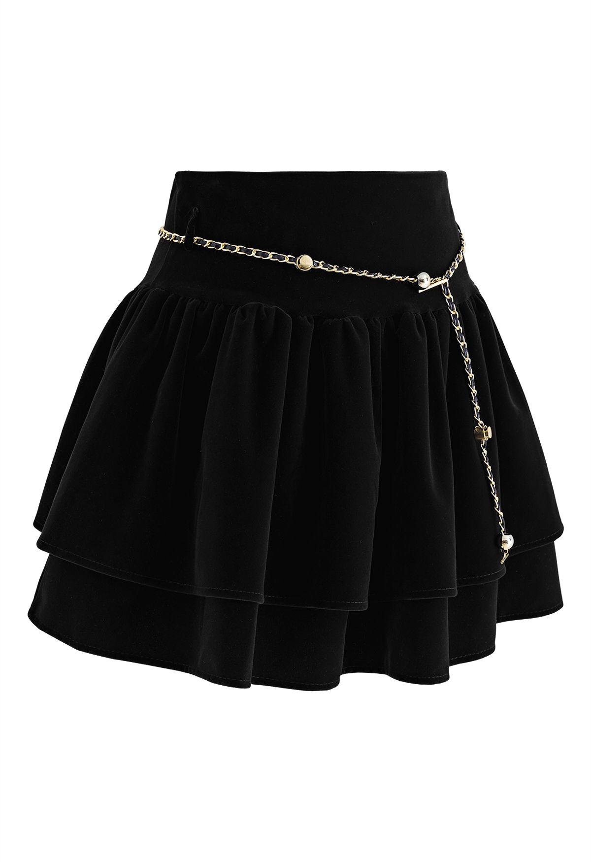 Noble Velvet Tiered Mini Skirt in Black