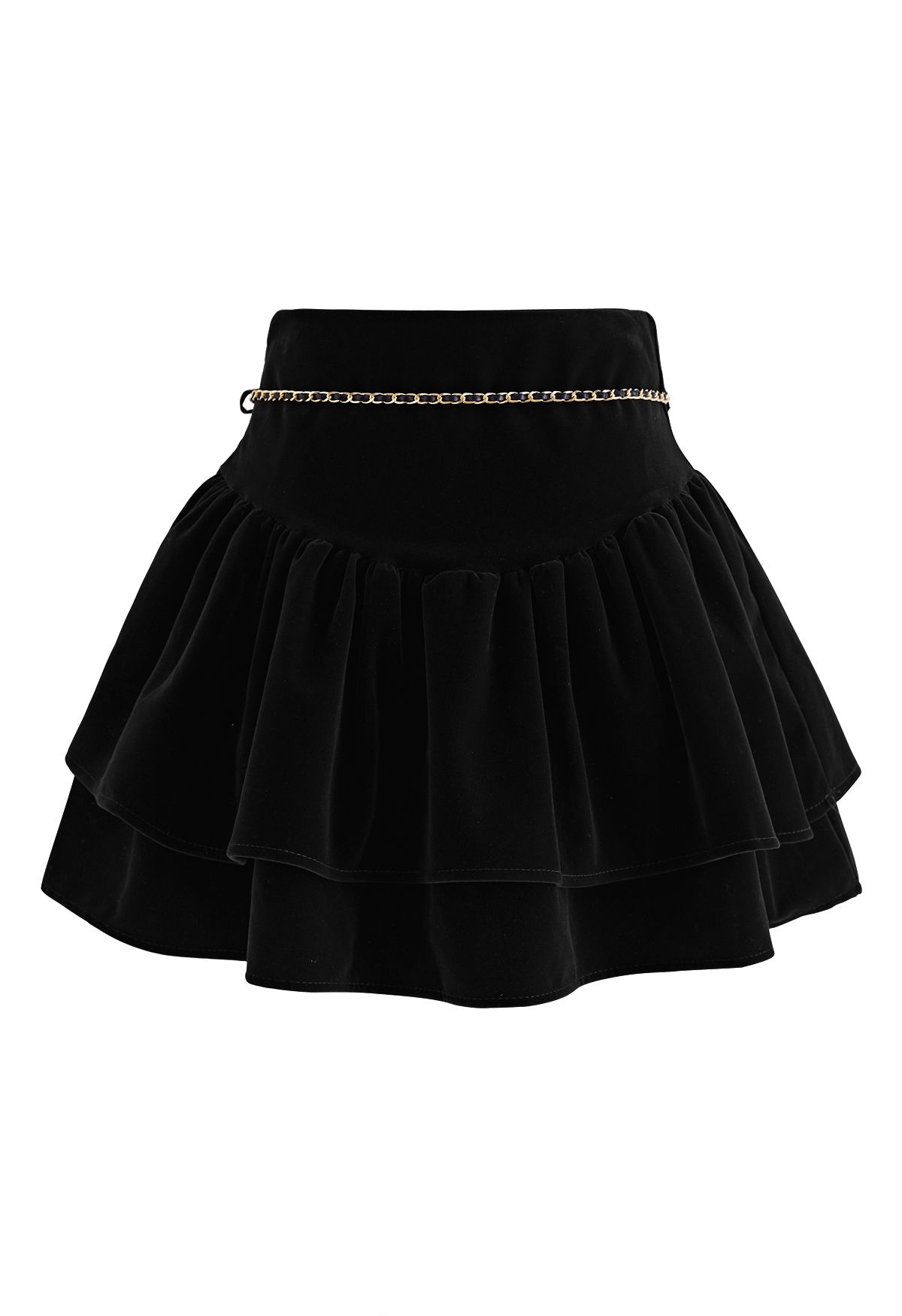 Noble Velvet Tiered Mini Skirt in Black