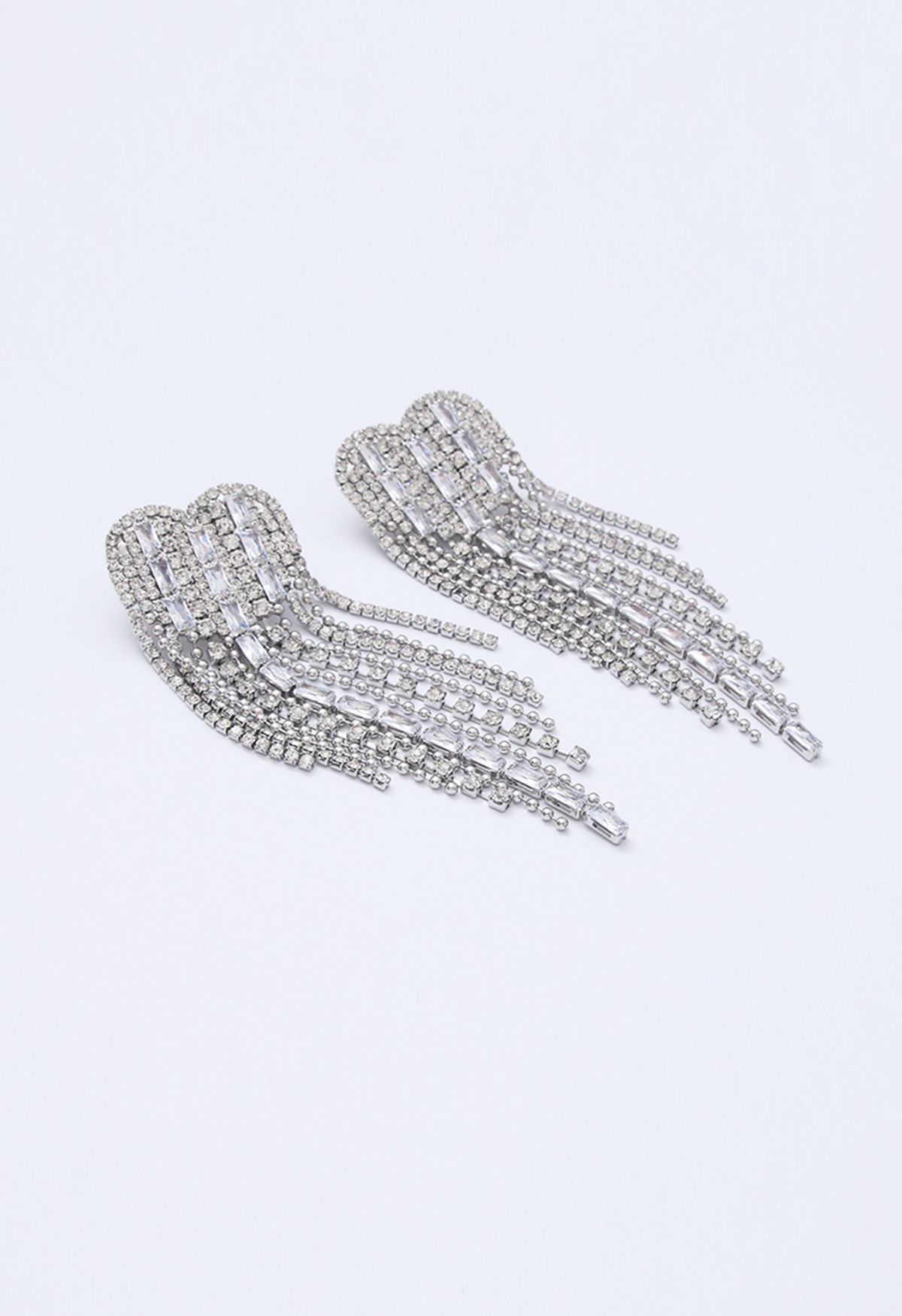 Heart Diamond Tassel Dangle Earrings
