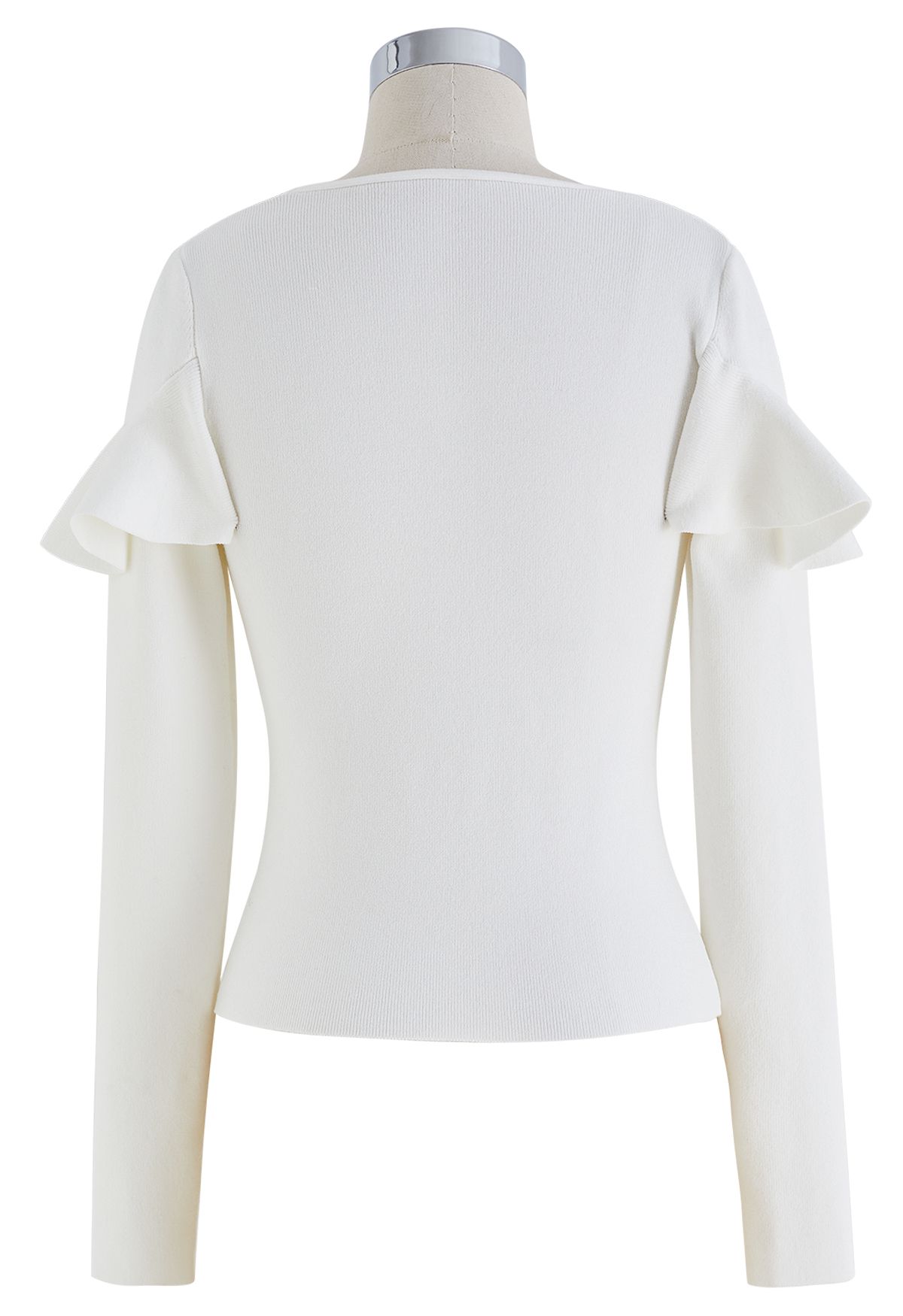 Sassy Wide Ruffled Neckline Knit Top in White