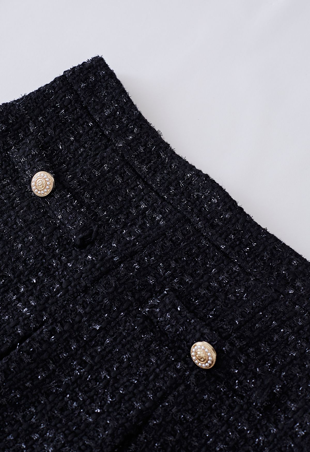 Glimmer Flare Pleated Tweed Skorts in Black