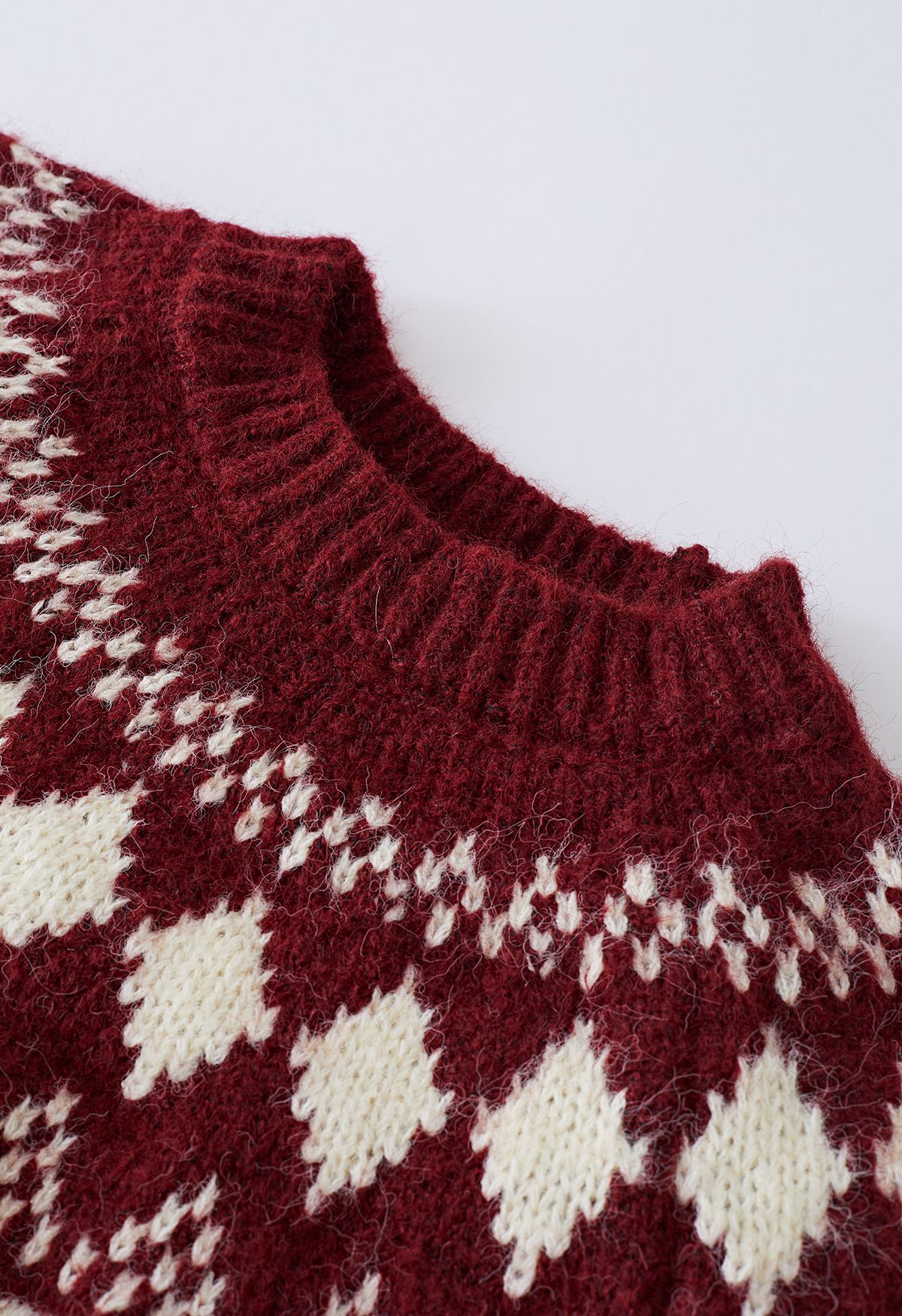 Fair Isle Jacquard Chunky Knit Sweater in Burgundy