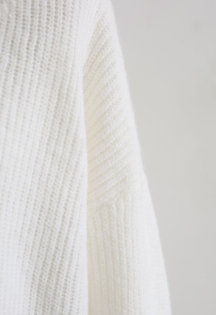 Crew Neck Rib Knit Sweater Dress in White