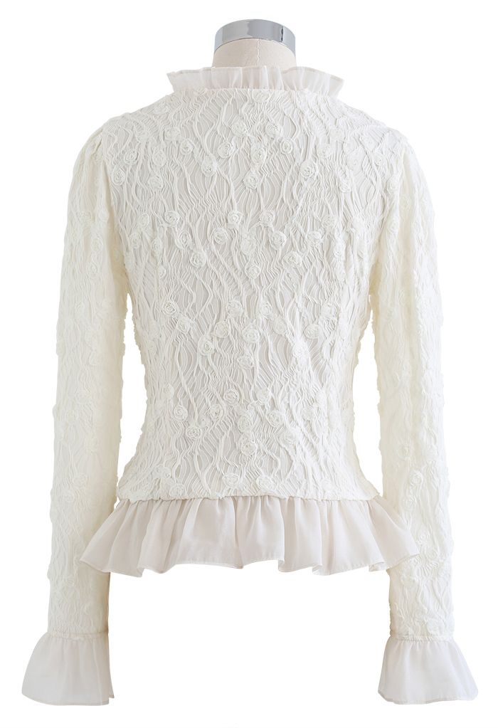 Rose Bud Embossed Ruffle Edge Fitted Top