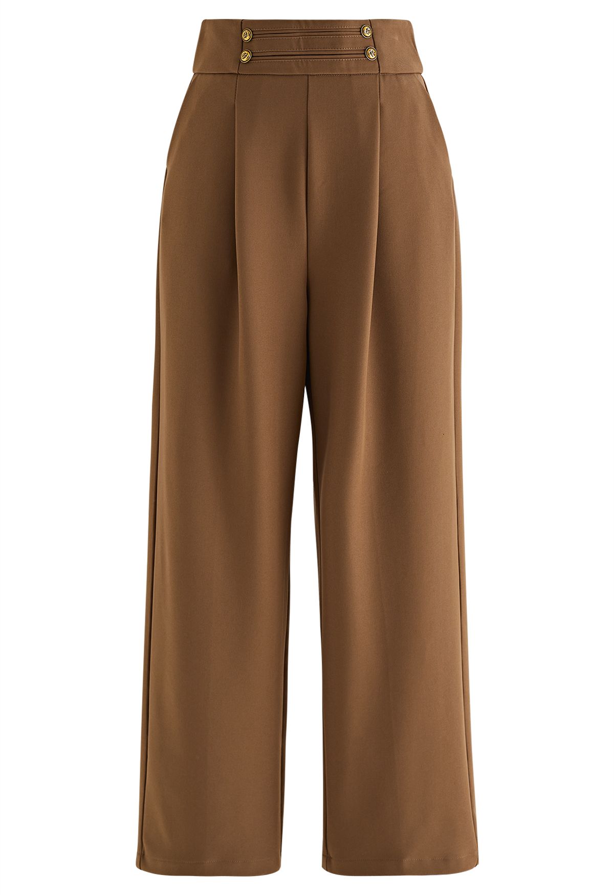 Golden Button Wide-Leg Pants in Brown