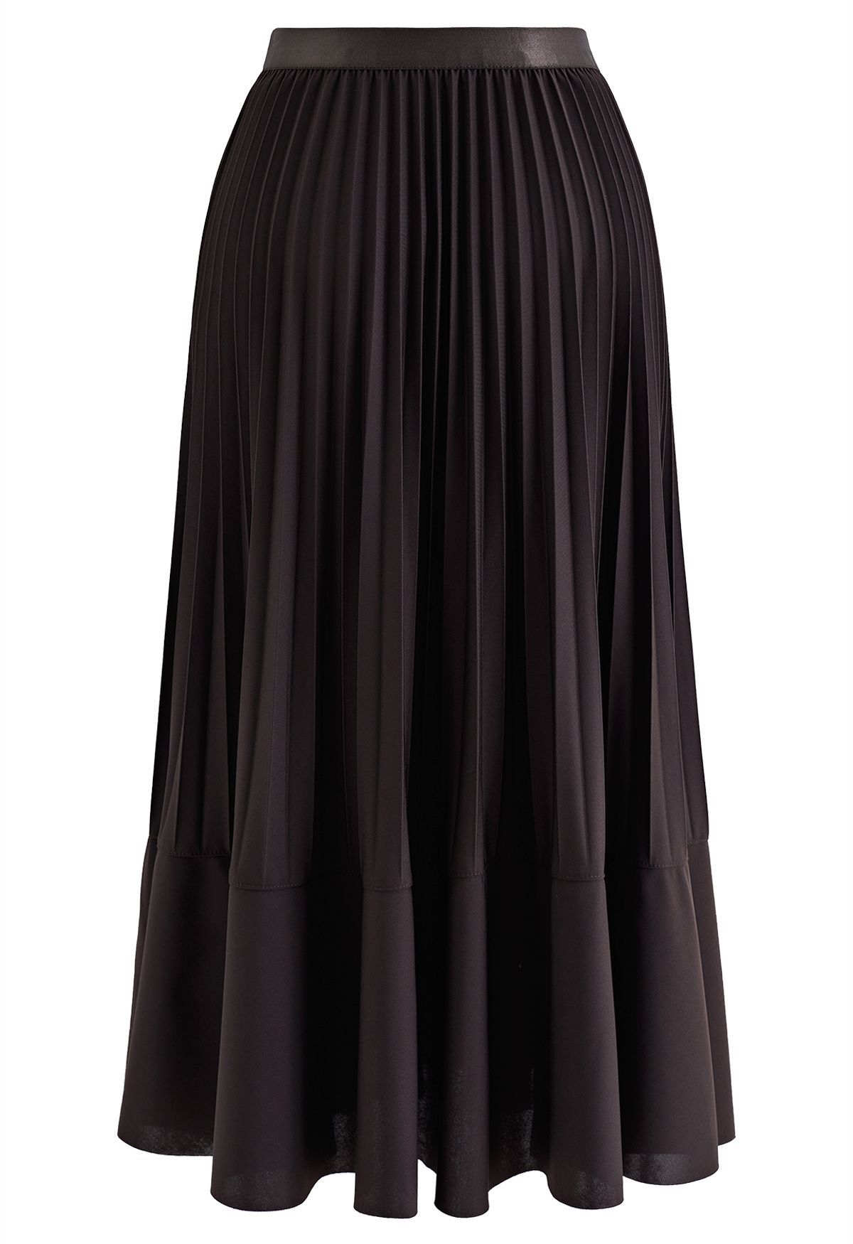 Seam Detailing Pleated Midi Skirt in Brown
