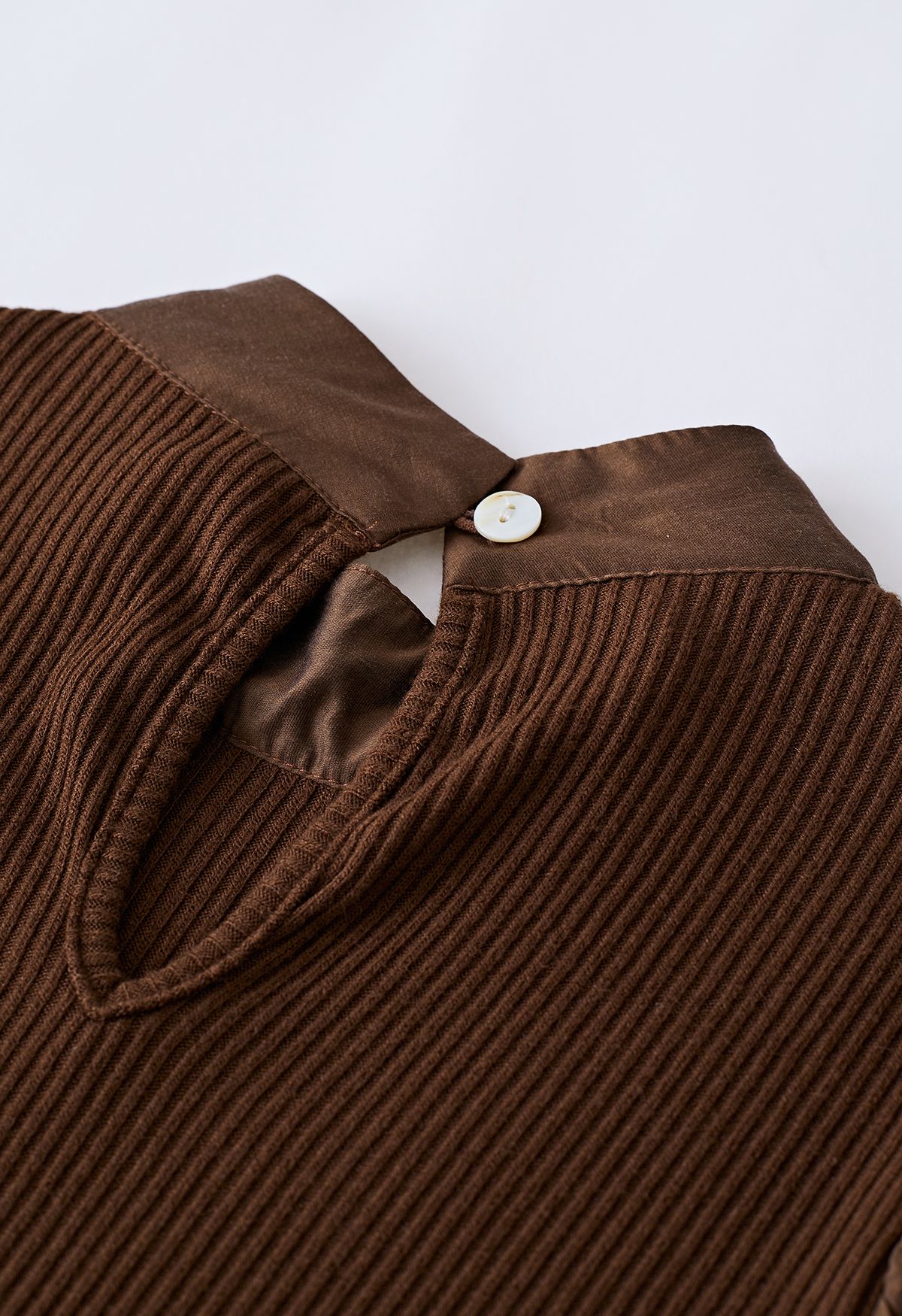 Detachable Bowknot Spliced Knit Top in Brown