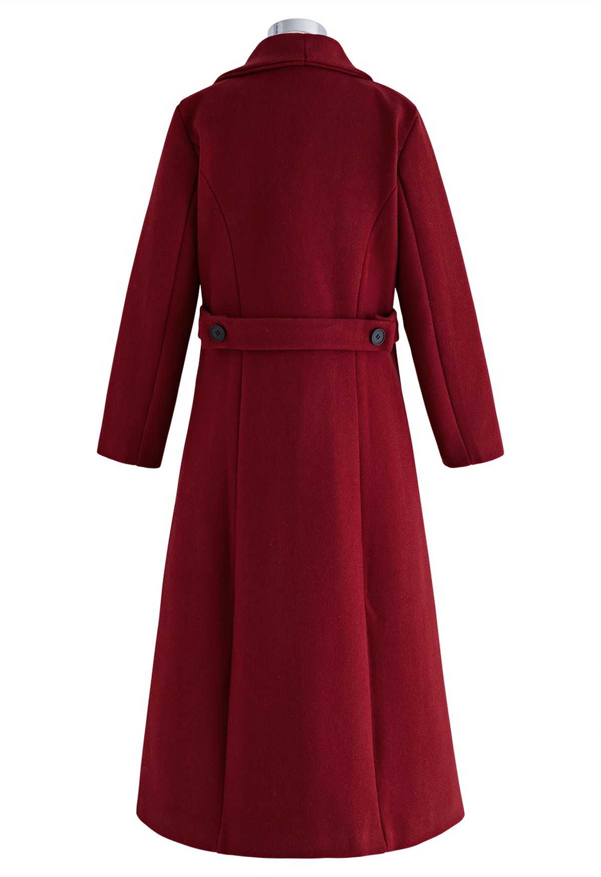 Wide Lapel Double-Breasted Flare Longline Coat in Red