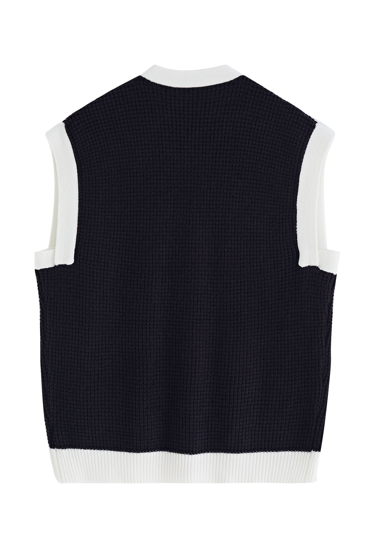Contrast Edge Button Embellished Knit Vest in Black