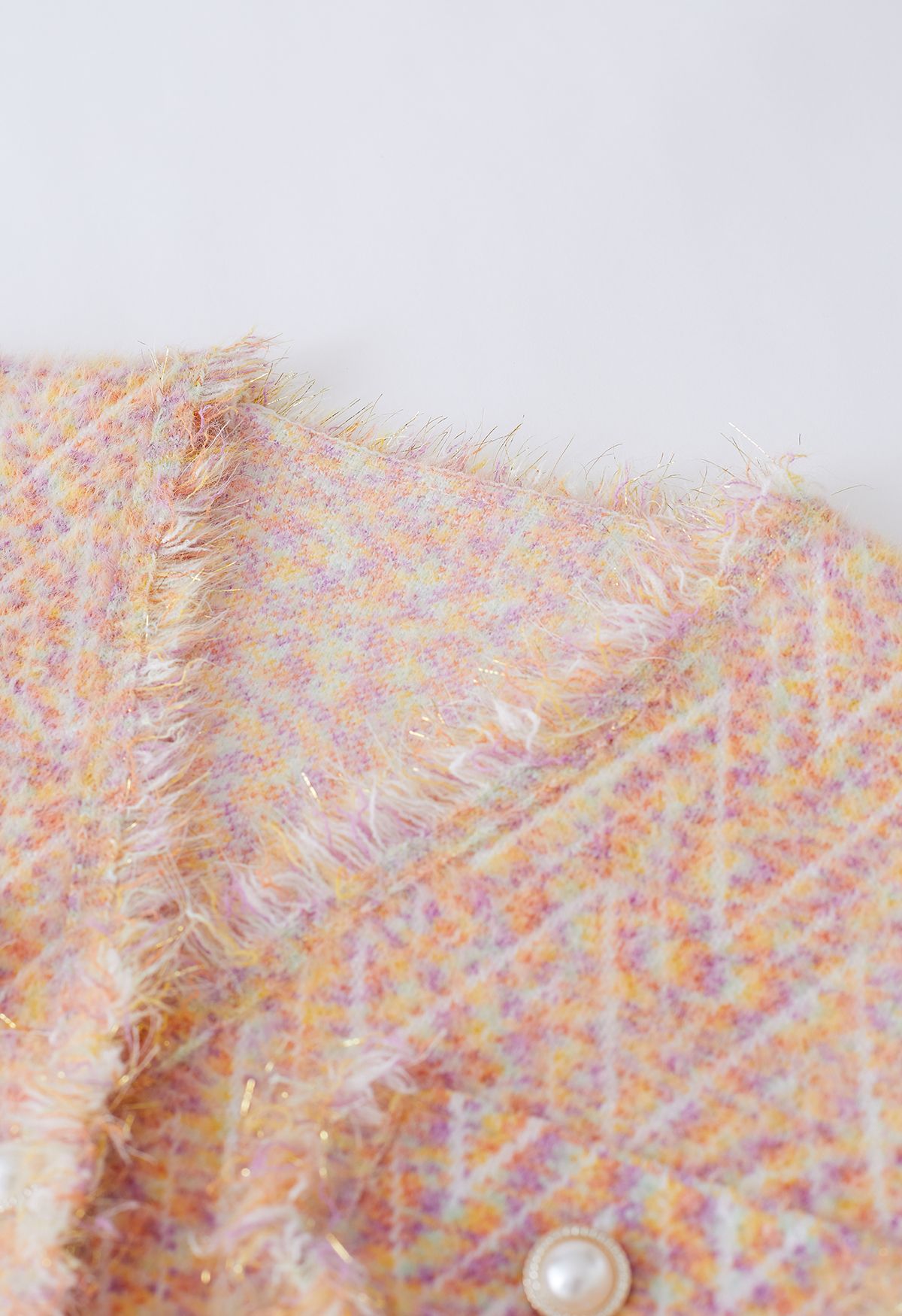 Metallic Tassel Melange Knit Cardigan in Apricot