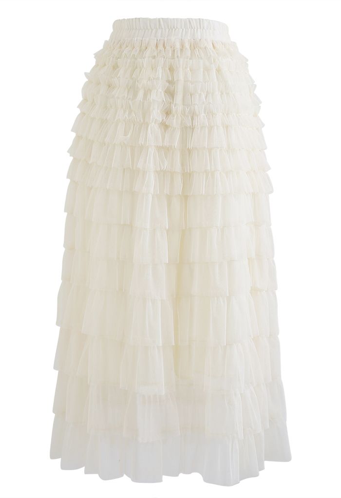 Adorable Tiered Ruffle Mesh Tulle Skirt in Cream