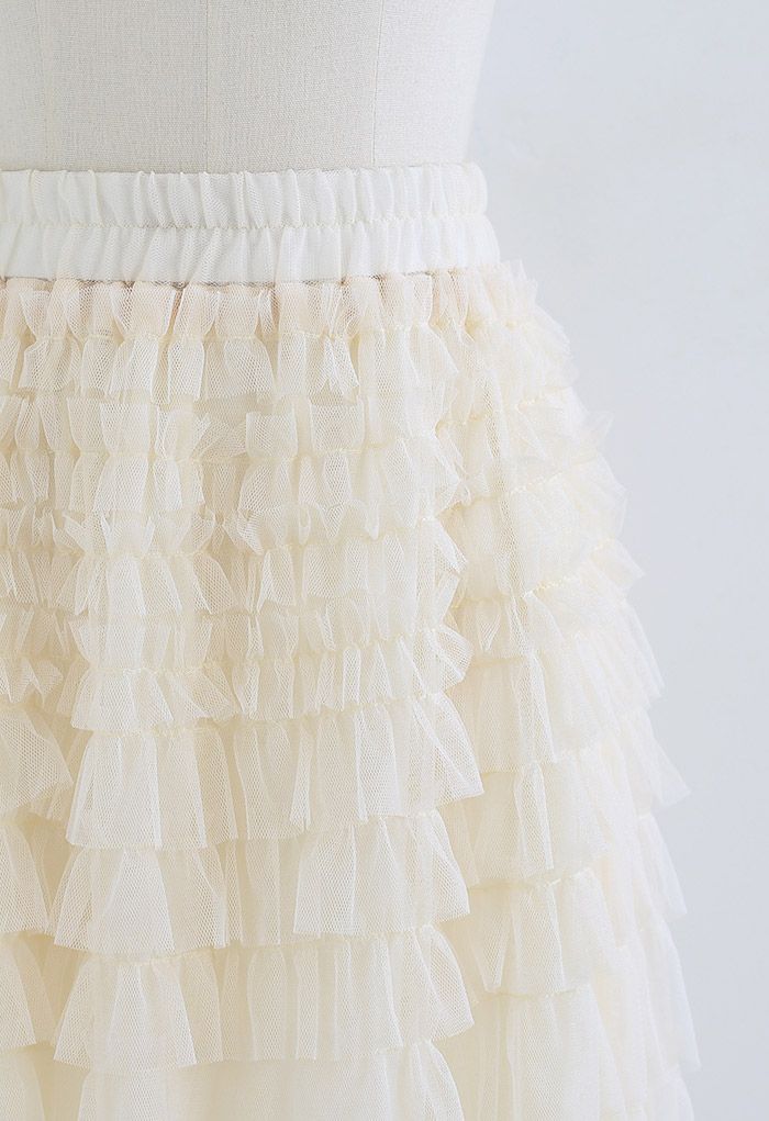 Adorable Tiered Ruffle Mesh Tulle Skirt in Cream