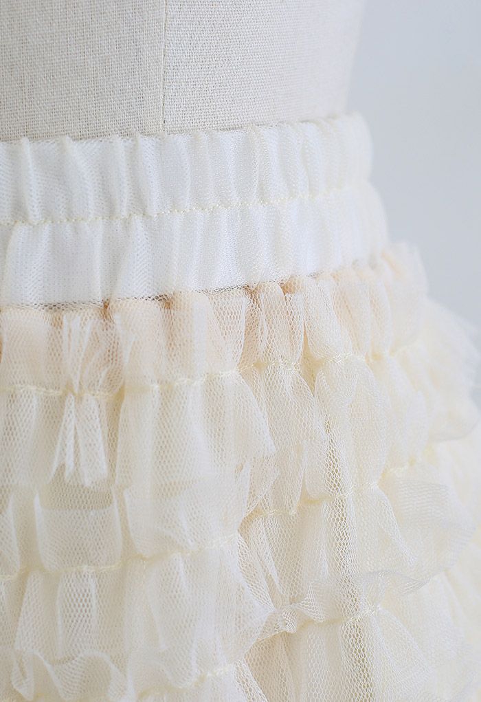 Adorable Tiered Ruffle Mesh Tulle Skirt in Cream