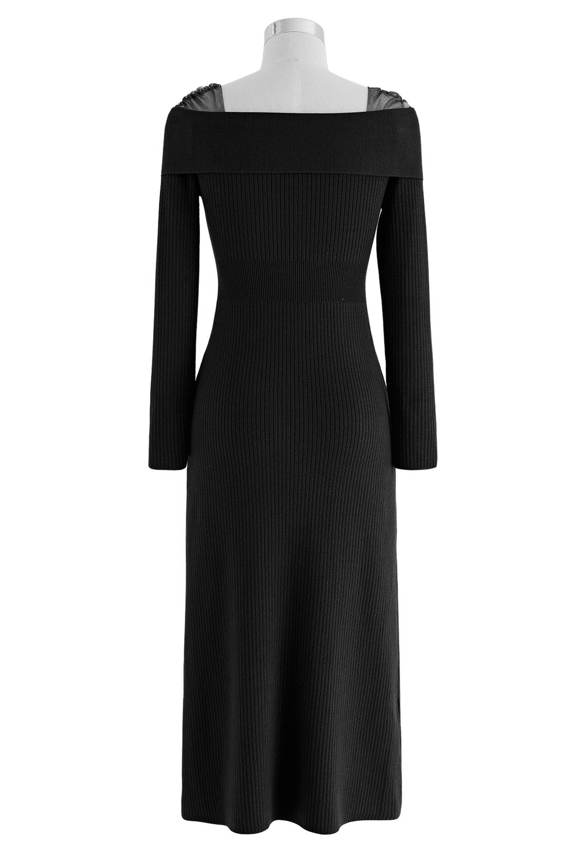 Crisscross Mesh Shoulder Knit Dress in Black