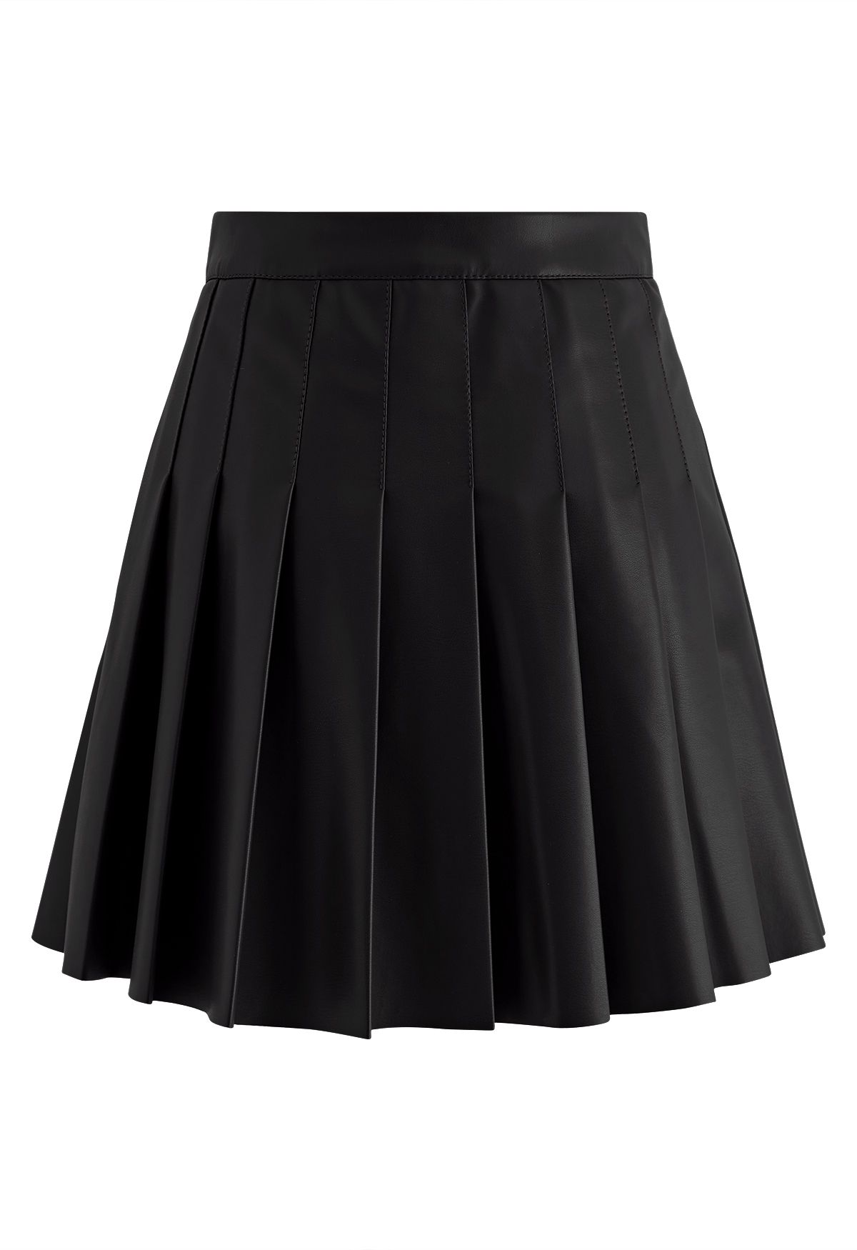 Faux Leather Pleated Flare Mini Skirt in Black