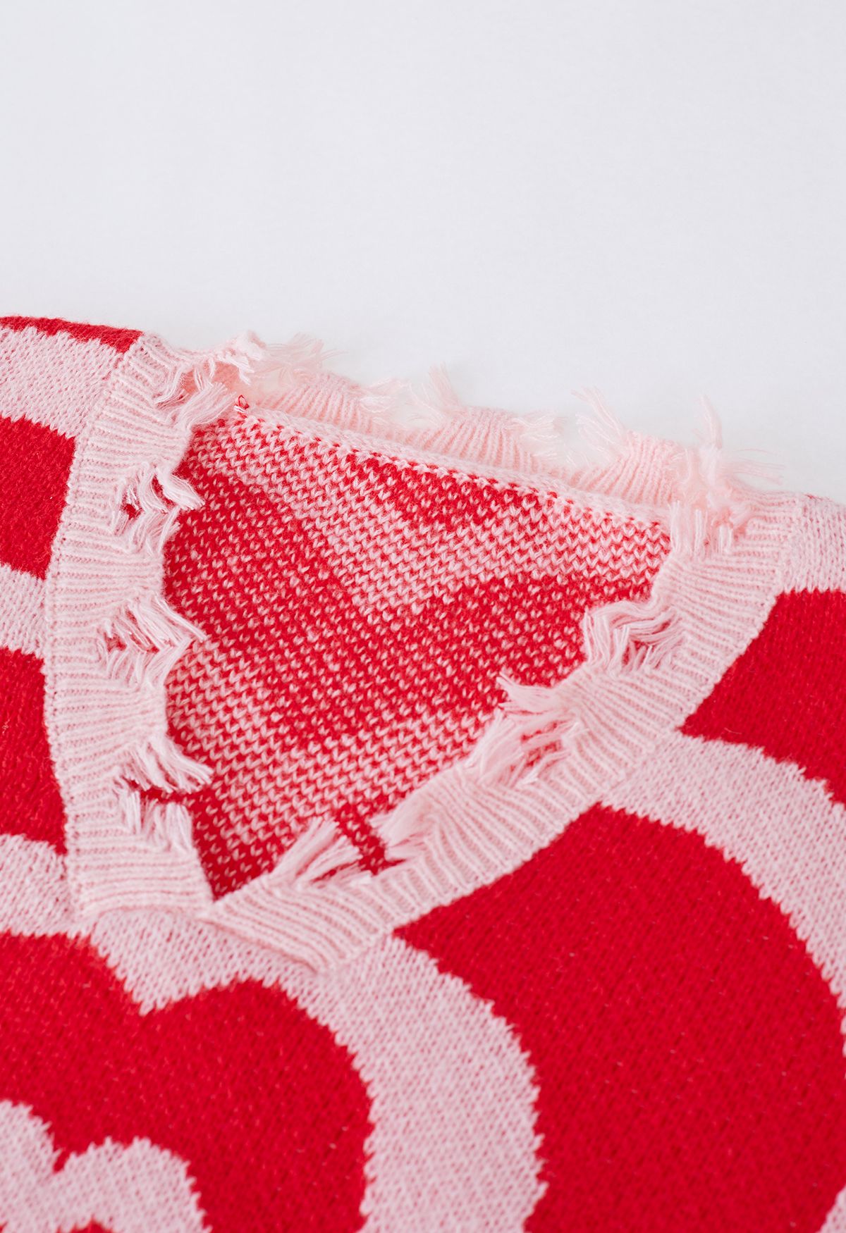 Multilayer Heart Frayed Edge Knit Sweater in Red