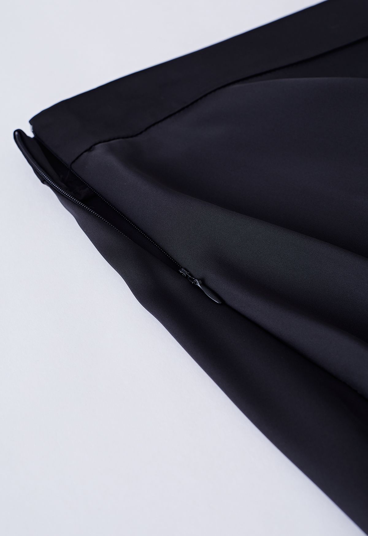 Solid Black Satin Midi Skirt