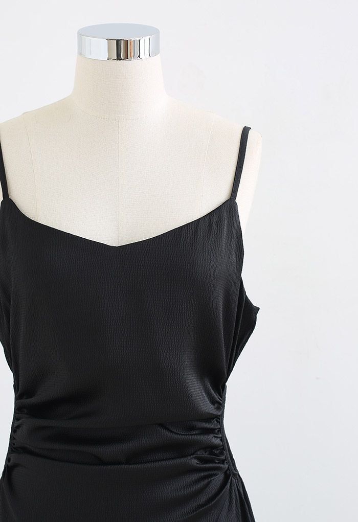 Cutout Waist Textured Cami Dress in Black