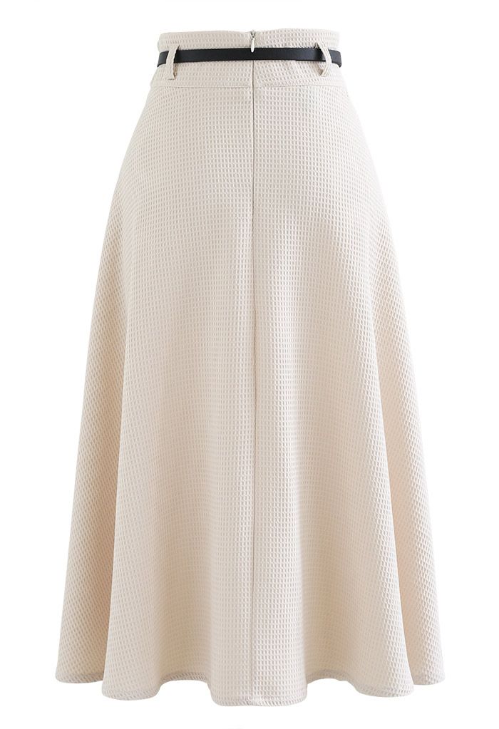 Honeycomb Embossed A-Line Skirt in Ivory