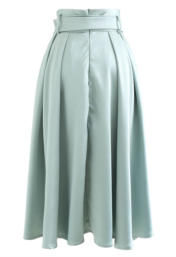 Belted Texture Flare Maxi Skirt in Mint
