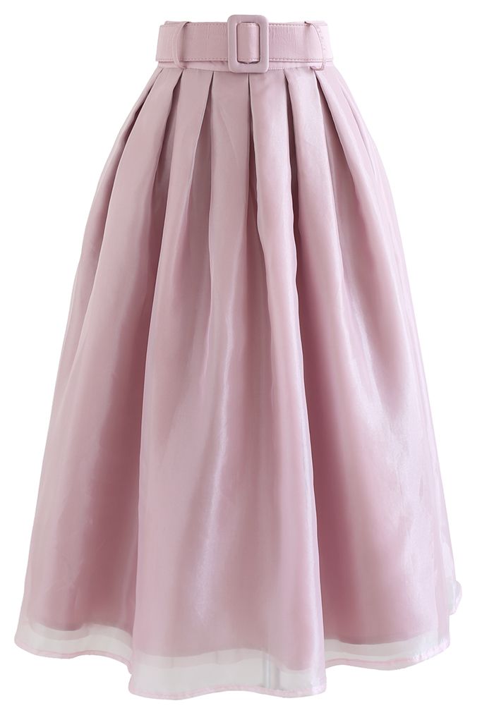 Soft Organza Pleated Midi Skirt in Pink