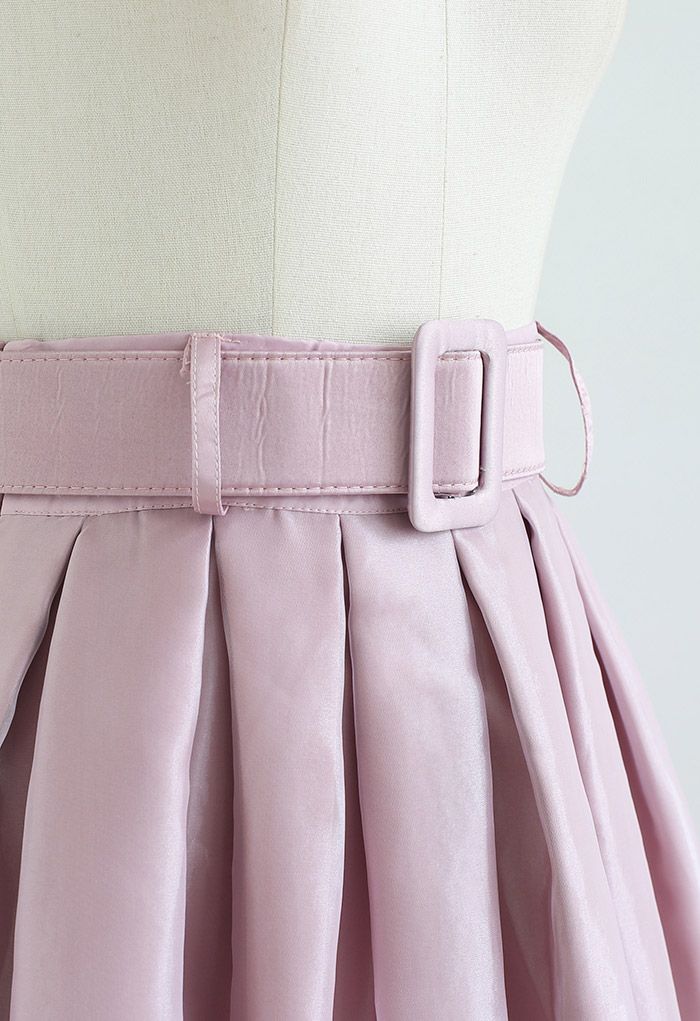 Soft Organza Pleated Midi Skirt in Pink