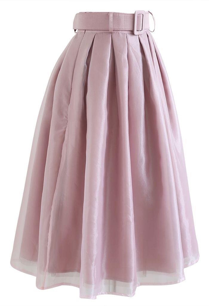 Soft Organza Pleated Midi Skirt in Pink