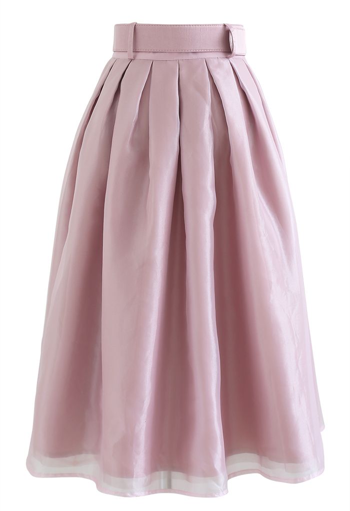 Soft Organza Pleated Midi Skirt in Pink