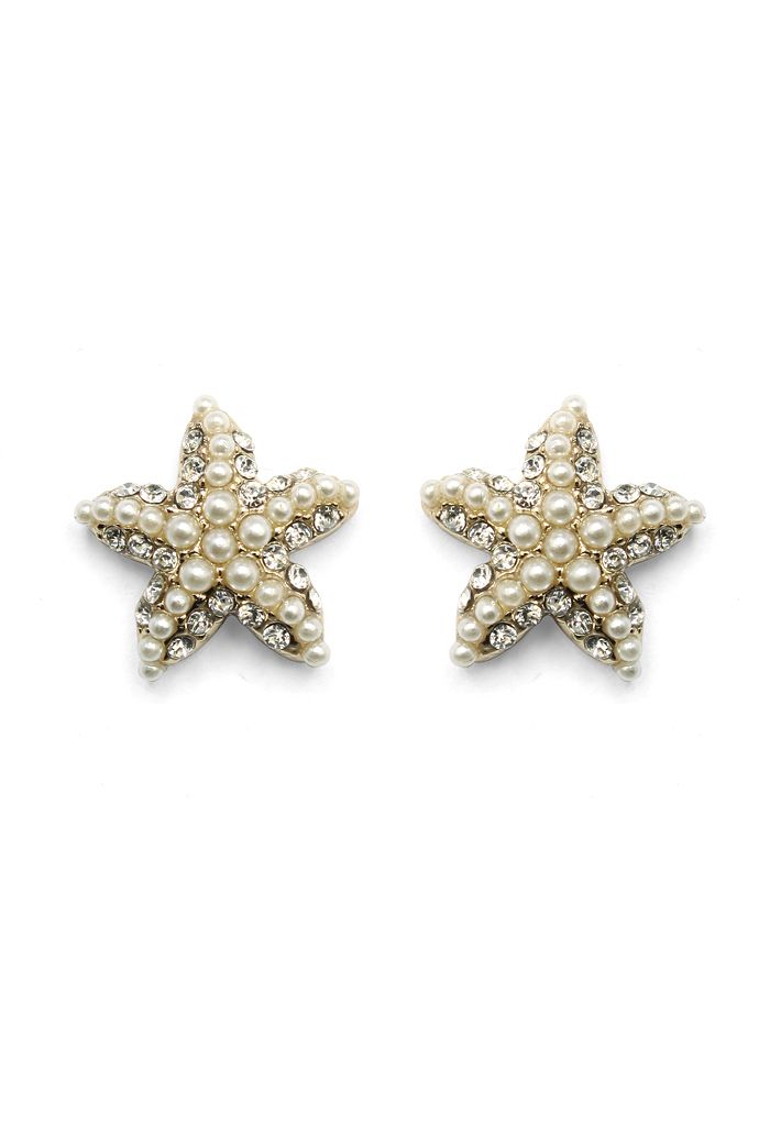 Crystal Pearl Beads Starfish Earrings - Retro, Indie and Unique Fashion