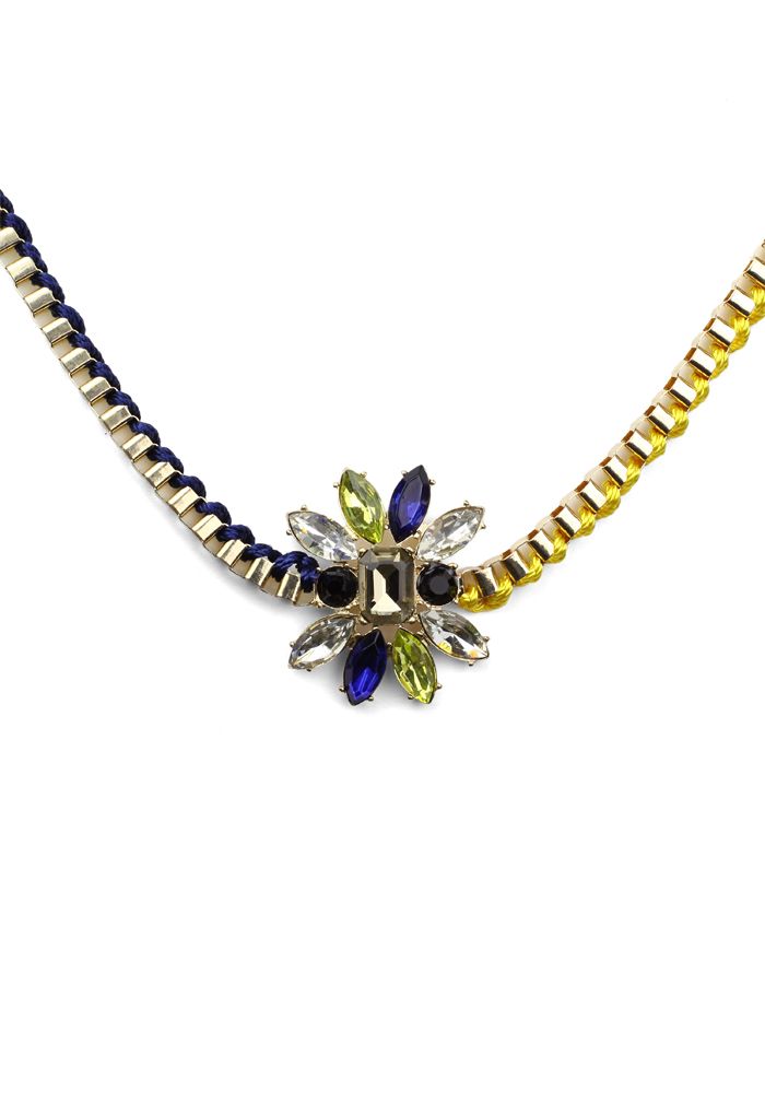 Chain Knit Mix Jewel Necklace