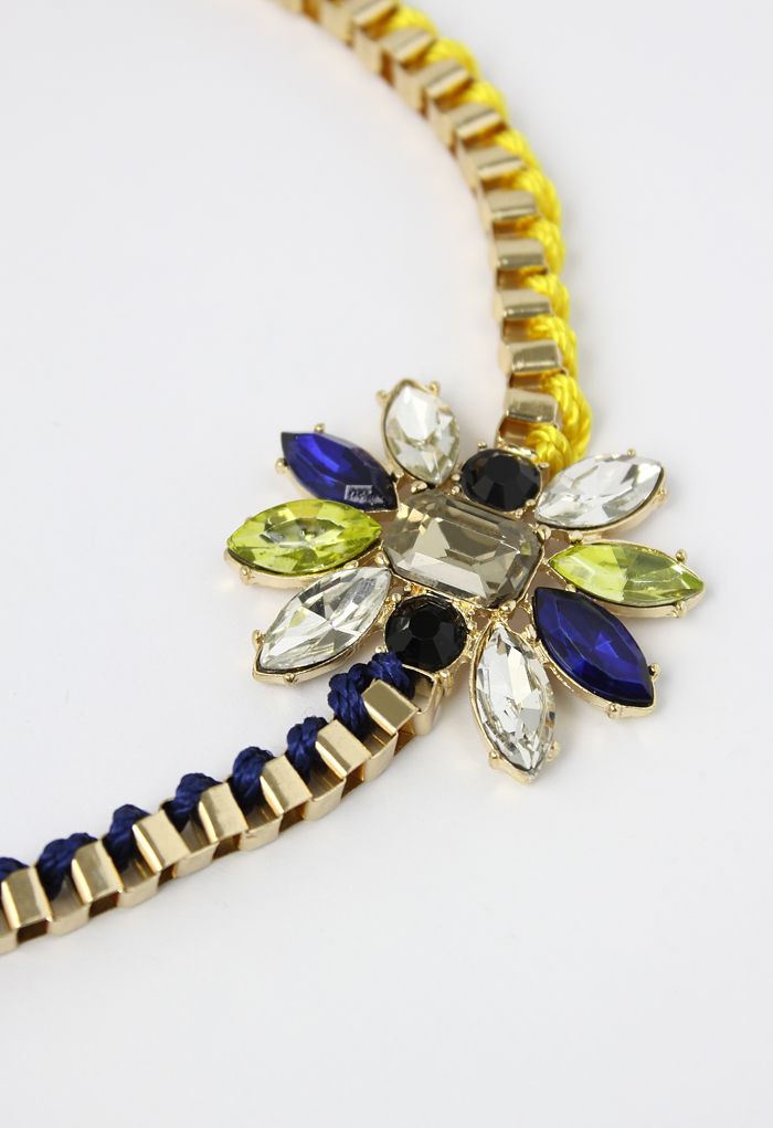Chain Knit Mix Jewel Necklace
