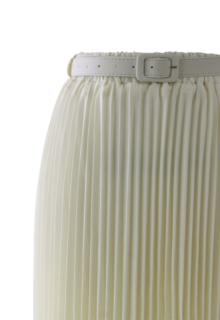 Chiffon Pleated Maxi Skirt in Cream