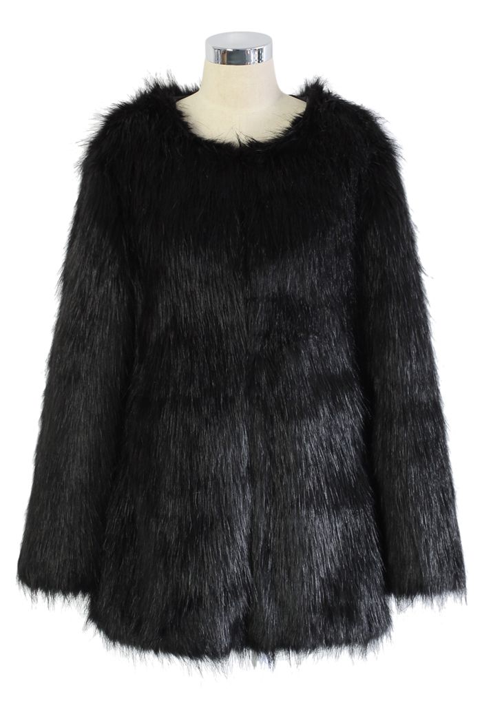 Chicwish Glam Black Faux Fur Coat