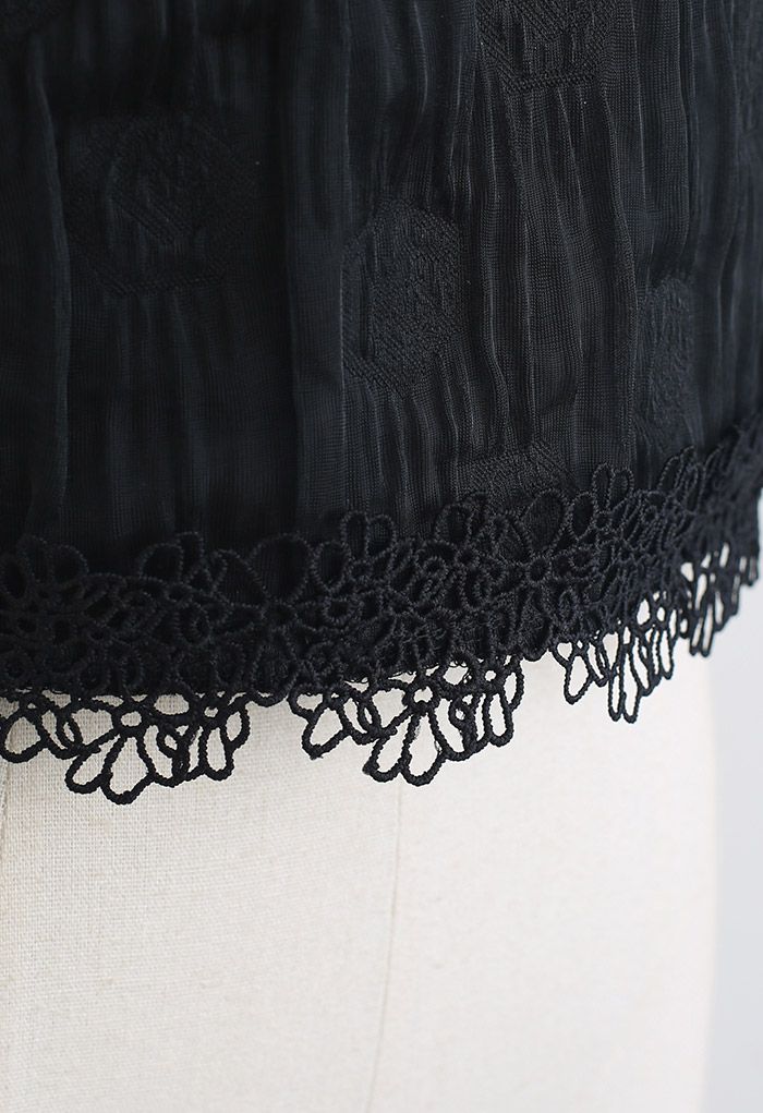 Rose Embossed Lace Crop Top in Black