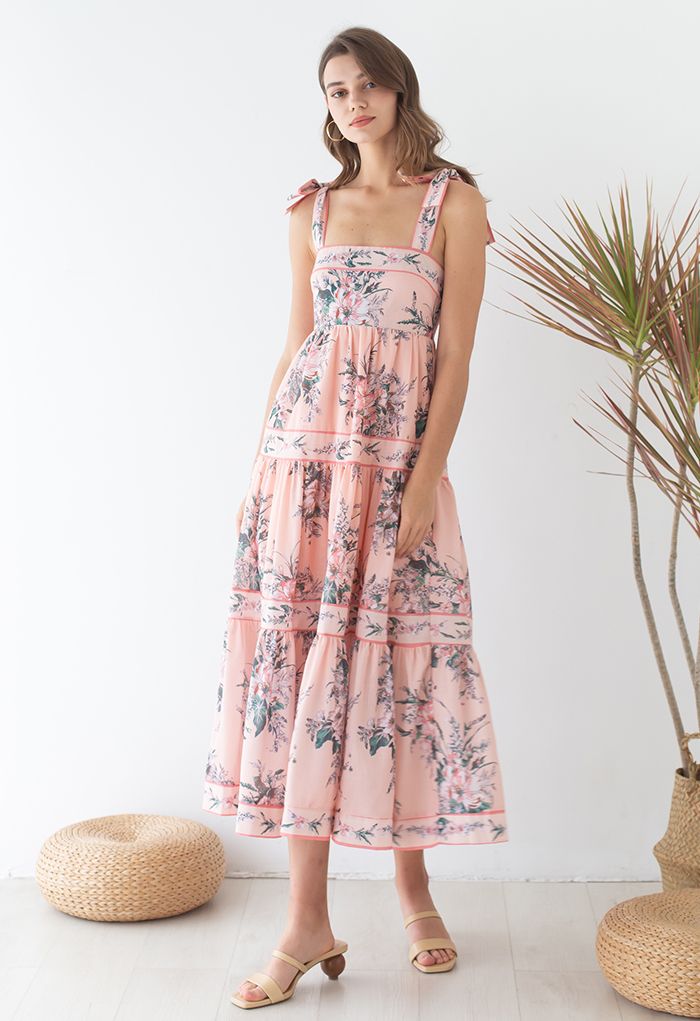 Blush Bouquet Printed Tie-Strap Maxi Dress