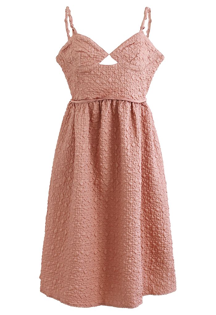 Sweetheart Neck Embossed Cami Dress in Coral