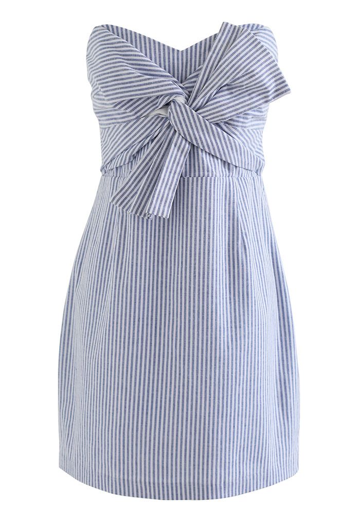 Striped Bowknot Strapless Mini Dress