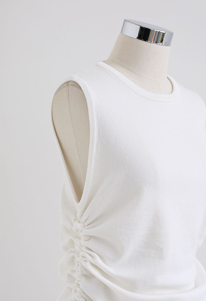 Drawstring Side Sleeveless Dress in White