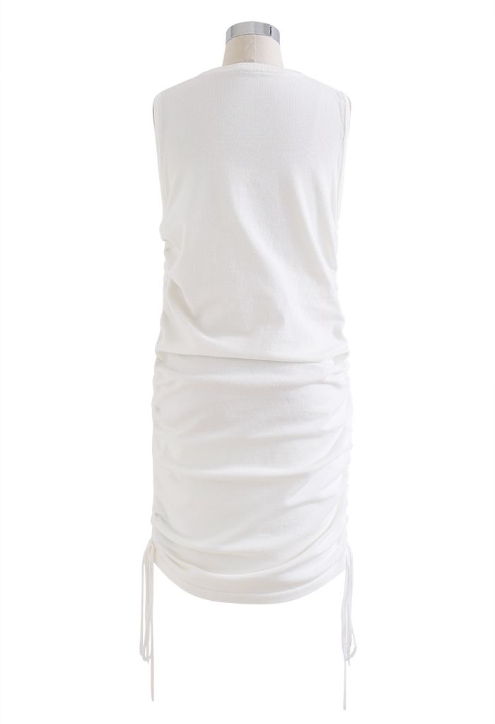 Drawstring Side Sleeveless Dress in White
