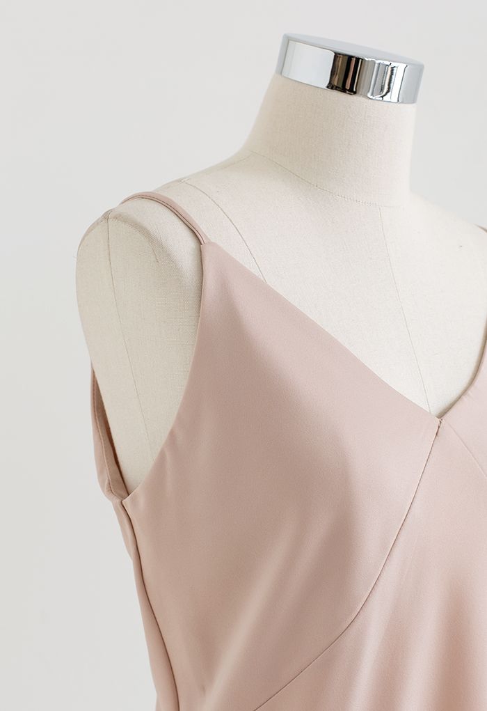 V-Neck Satin Cami Tank Top in Nude Pink