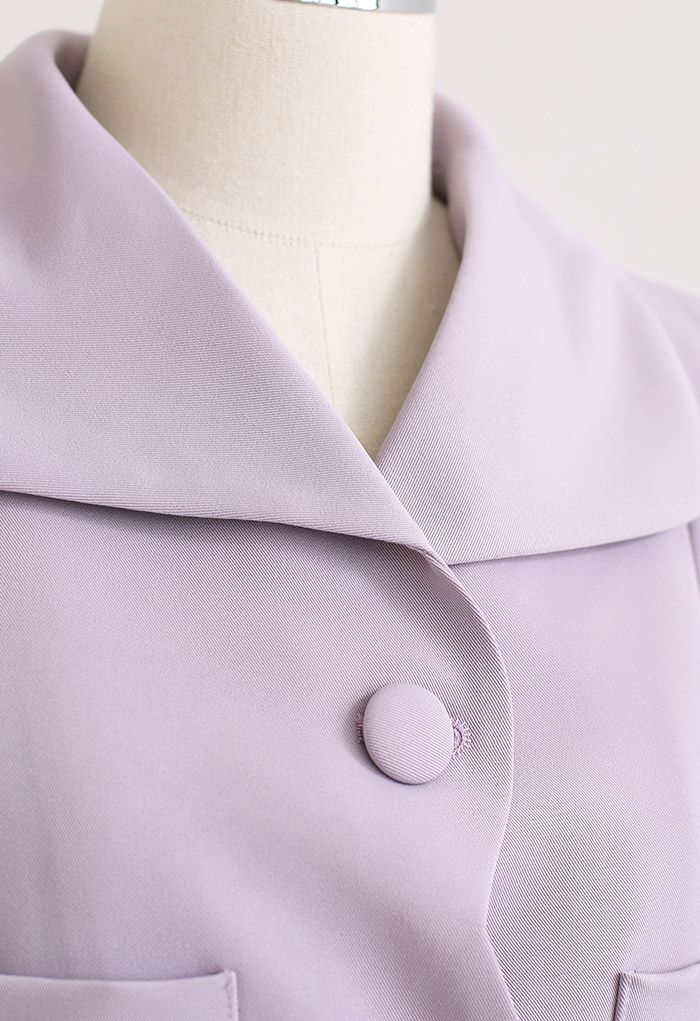Scalloped Edge Front Pocket Crop Blazer in Lilac