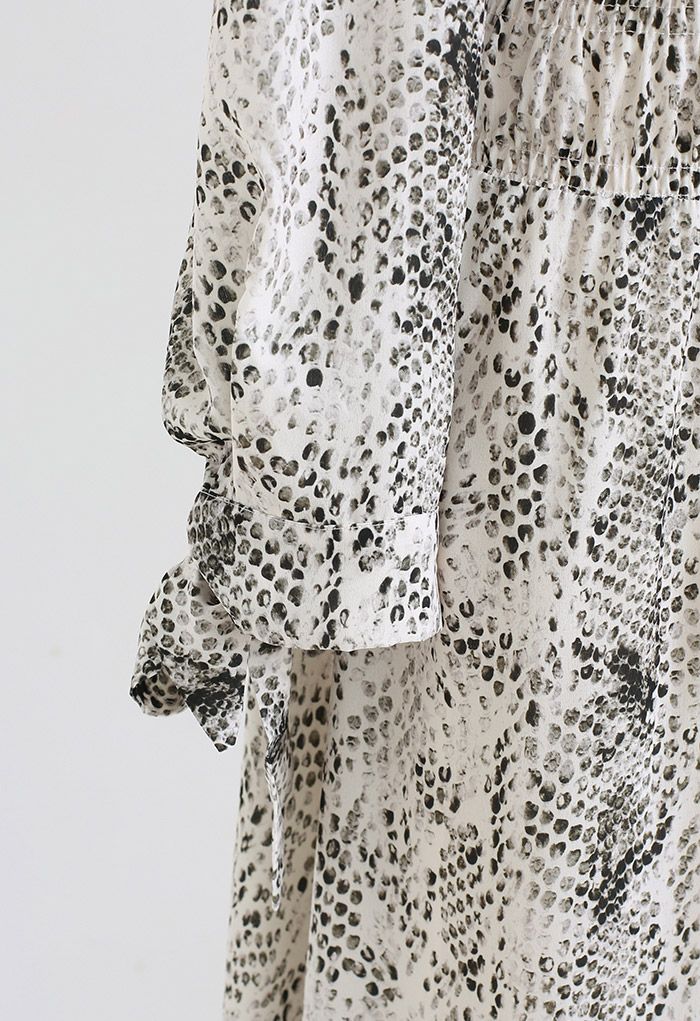 Snake Print Shirred Waist Midi Dress in Ivory