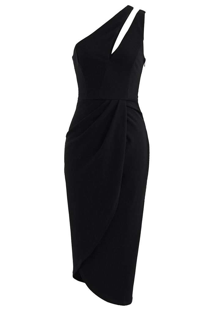 Cutout One-Shoulder Flap Bodycon Dress in Black - Retro, Indie and ...