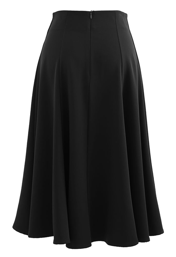 V-Shaped Waistline Textured A-Line Skirt in Black