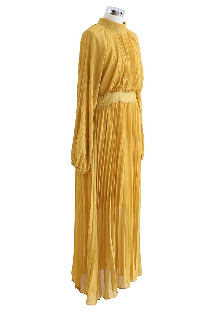 Lacy Waist Full Pleated Maxi Dress in Yellow - Retro, Indie and Unique ...