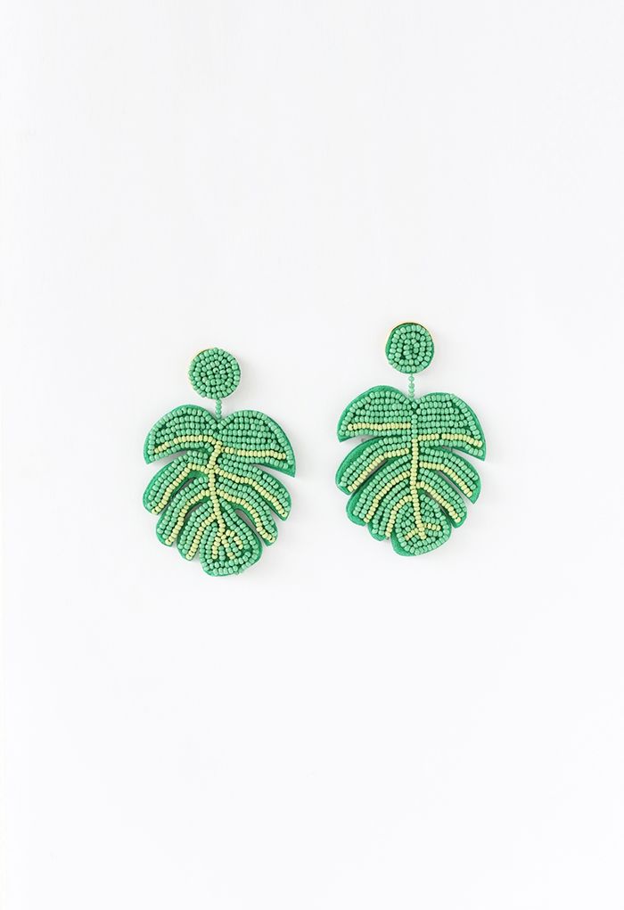 Beaded Tropical Leaf Earrings