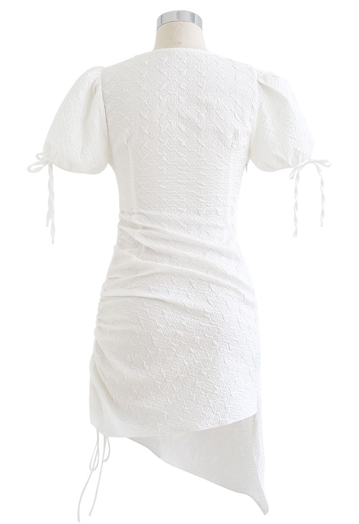 Side Ruched Embossed Bodycon Mini Dress in White