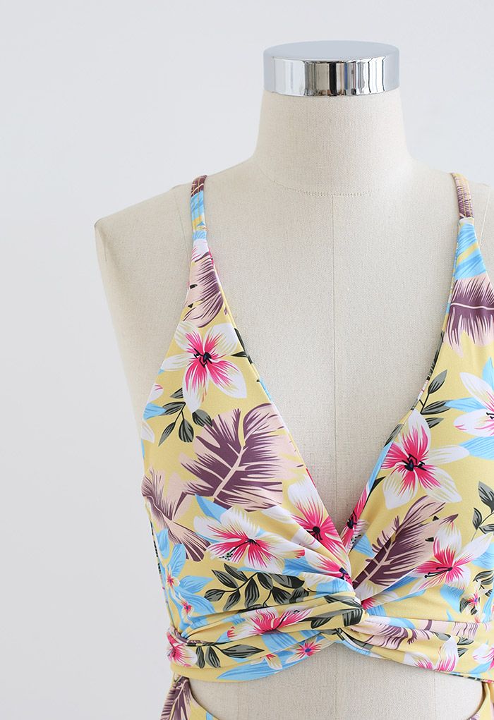 Crisscross Front Floral Print Swimsuit