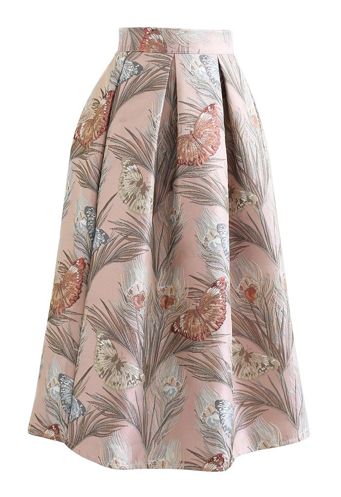 Fluttering Butterfly Jacquard Midi Skirt in Pink - Retro, Indie and ...