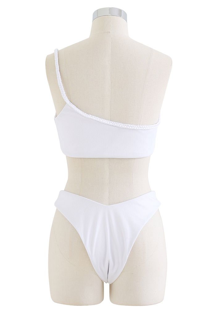 White Braided One-Shoulder Bikini Set